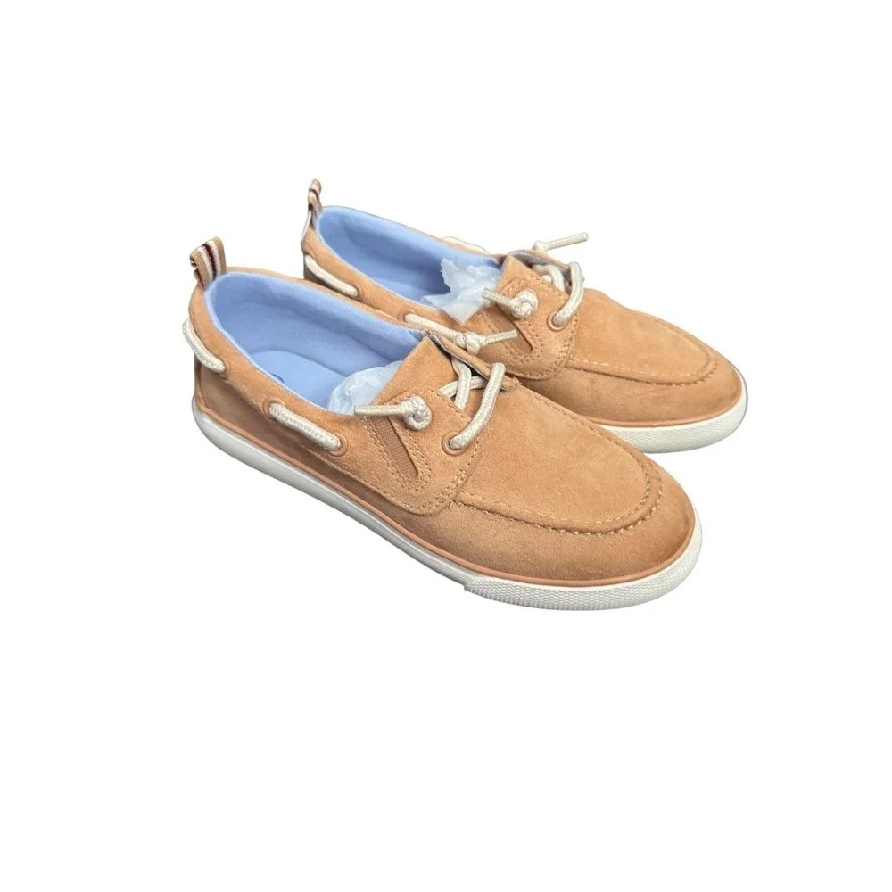 Cat & Jack Boys Tan Boat Shoes Faux Suede Moc Toe Loafers Size 6 Kids NEW